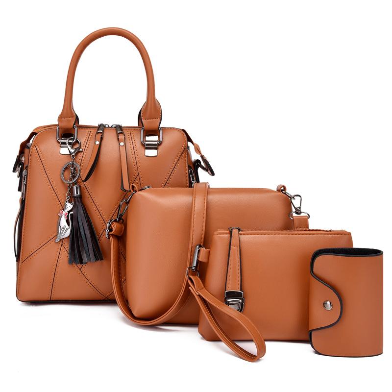 Solid Color Fringed Large-capacity Shoulder Bag Popular Fashion Portable Oblique Span Bag Splicing Bag