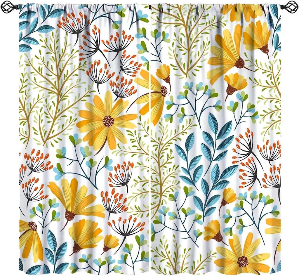 Pink Orange Flower Curtains Girls Bedroom Retro Hippie Groovy Daisy Floral Print Window Treatments Kids Curtain Polyester Ideal For