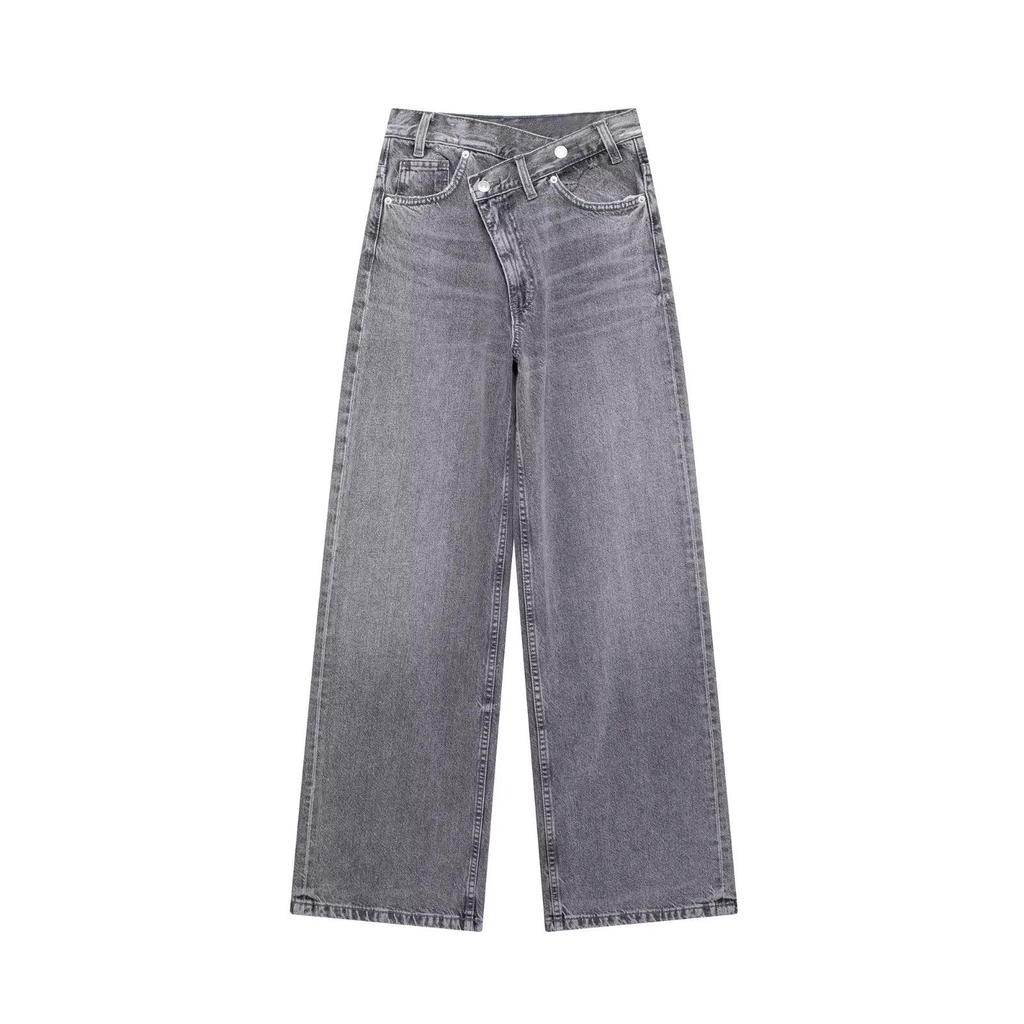 European & American Women's Casual Fashion Double-Breasted Wide-Leg Jeans