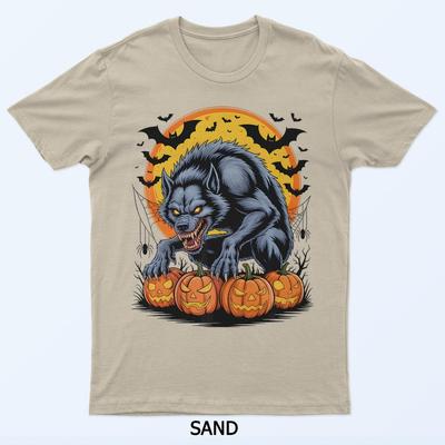 Scary Werewolf Halloween Moon Pumpkin Spooky Bats Horror T-Shirt