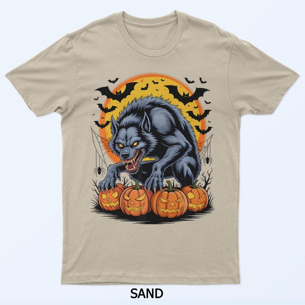 Scary Werewolf Halloween Moon Pumpkin Spooky Bats Horror T-Shirt
