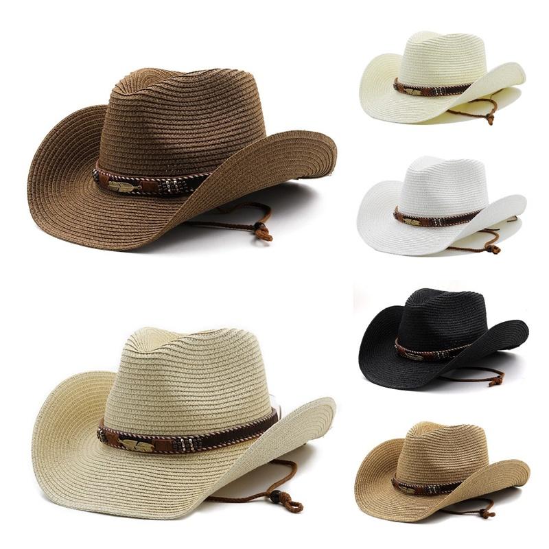 Adjustable Hat Cowboy Straw Hats Outdoors Beach Sunhat Large Brim Riding Horse
