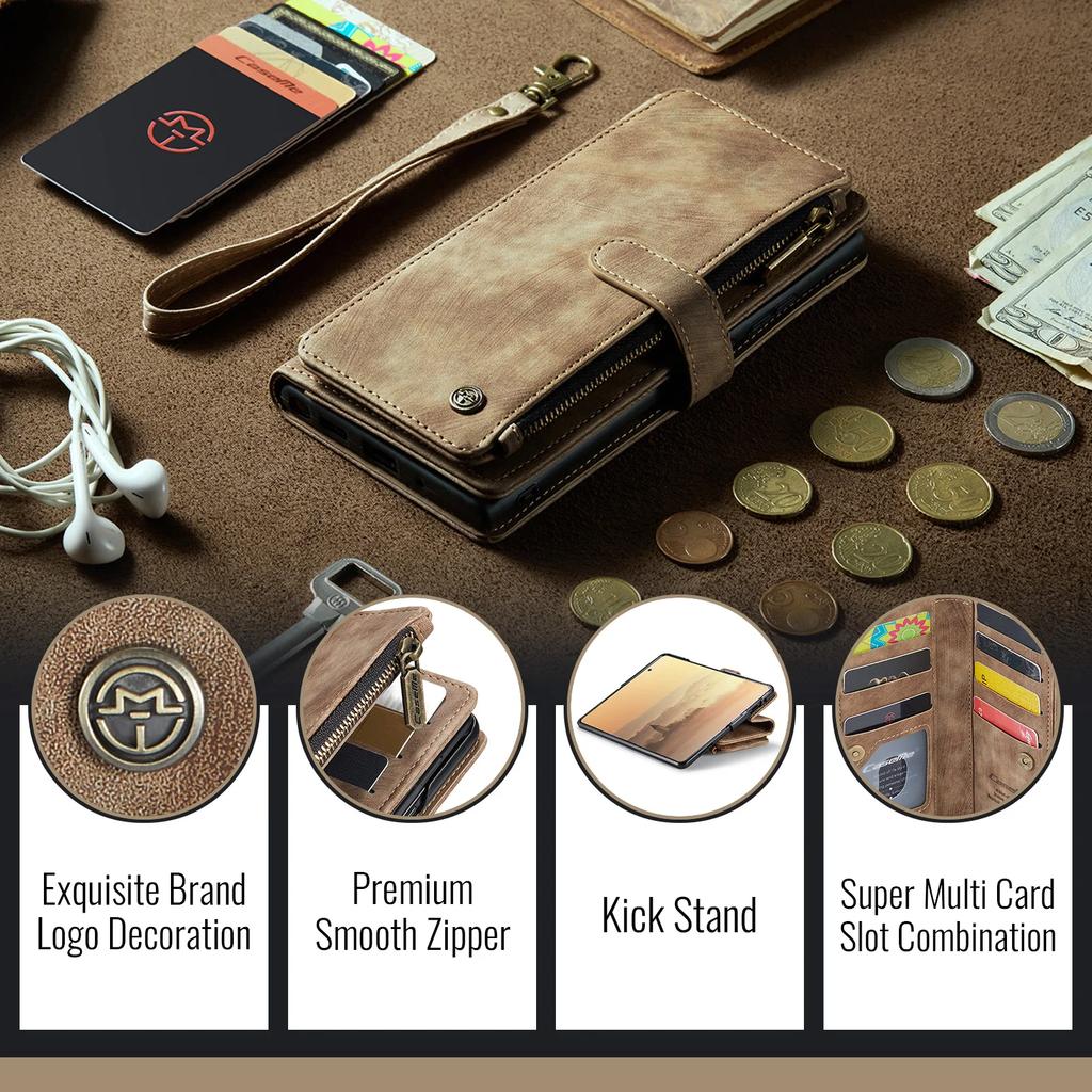 Luxury Business Multi Card Zipper Flip Wallet Leather Case for Samsung Z Fold 8 Ultra 7 Shockproof for Magsafe Book Stand Cover