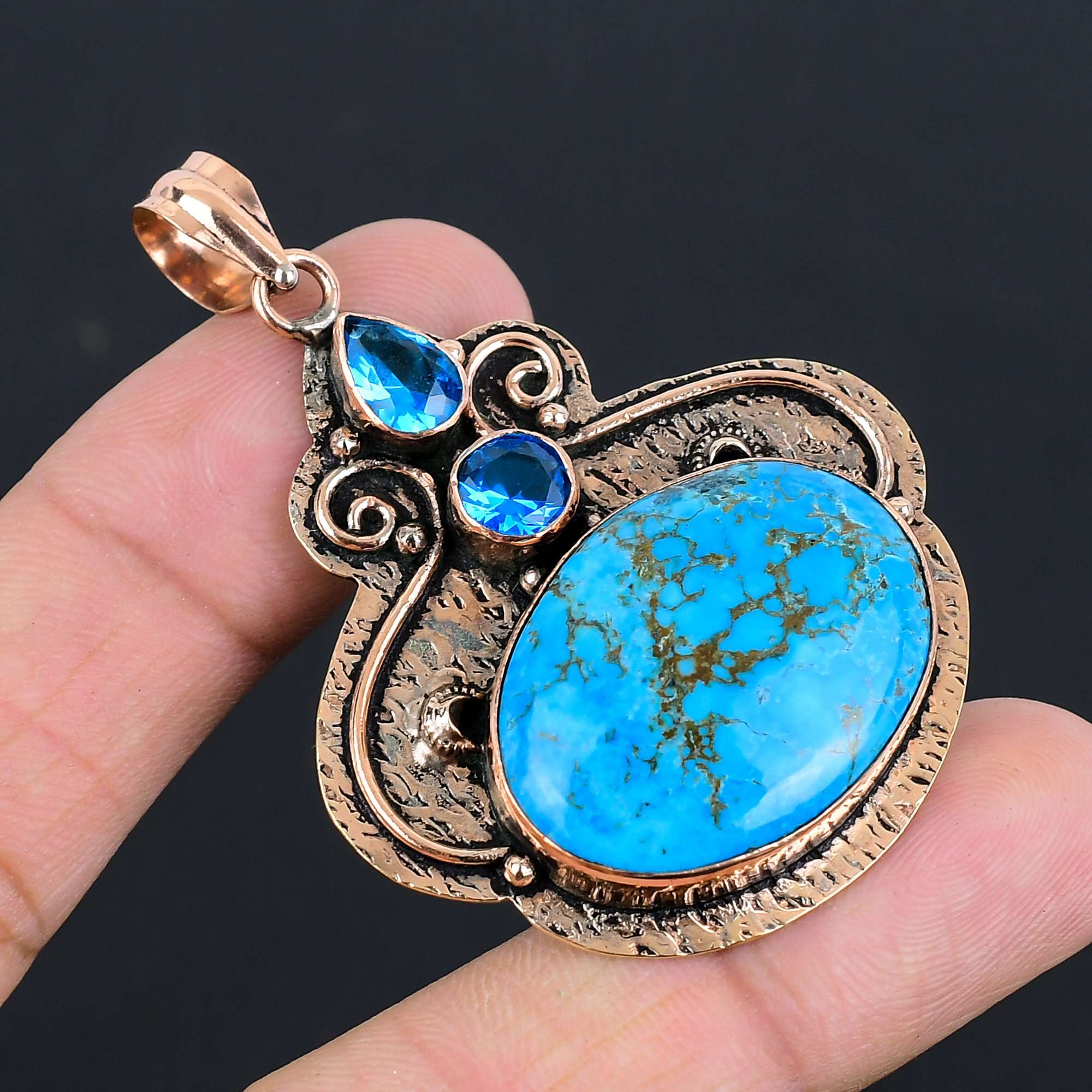 

Подвеска из бирюзового голубого топаза | Ювелирное украшение с подвеской из окисленной чистой меди | Ожерелье с подвеской | Подарок из медной подвески ручной работы