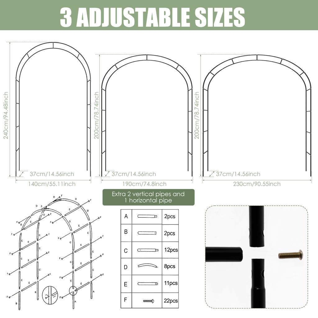 240cm Wedding Arche Metal Garden Arch Trellis Stand Climbing Plant Sturdy DIY Frame for Wedding Birthday Party Decoration New