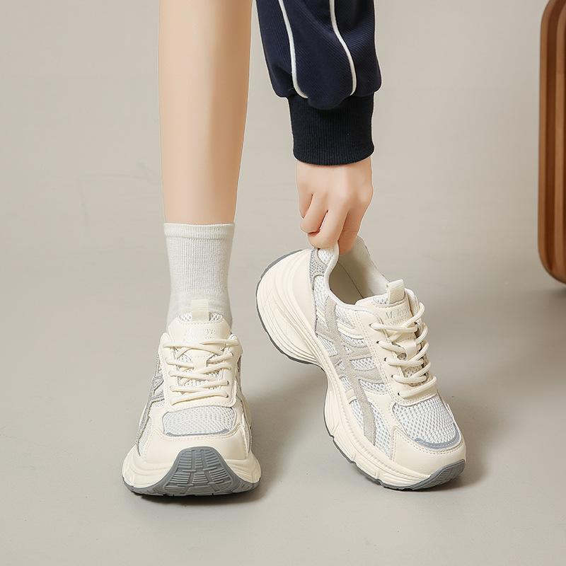 Korean mesh thick-soled muffin dad shoes for women 2025 new fashion versatile sports leisure lightweight white shoes