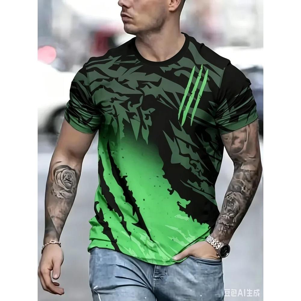 T-shirt Estiva da Uomo Girocollo Stampata in 3D Moda Versatile Traspirante Tendenza Casual