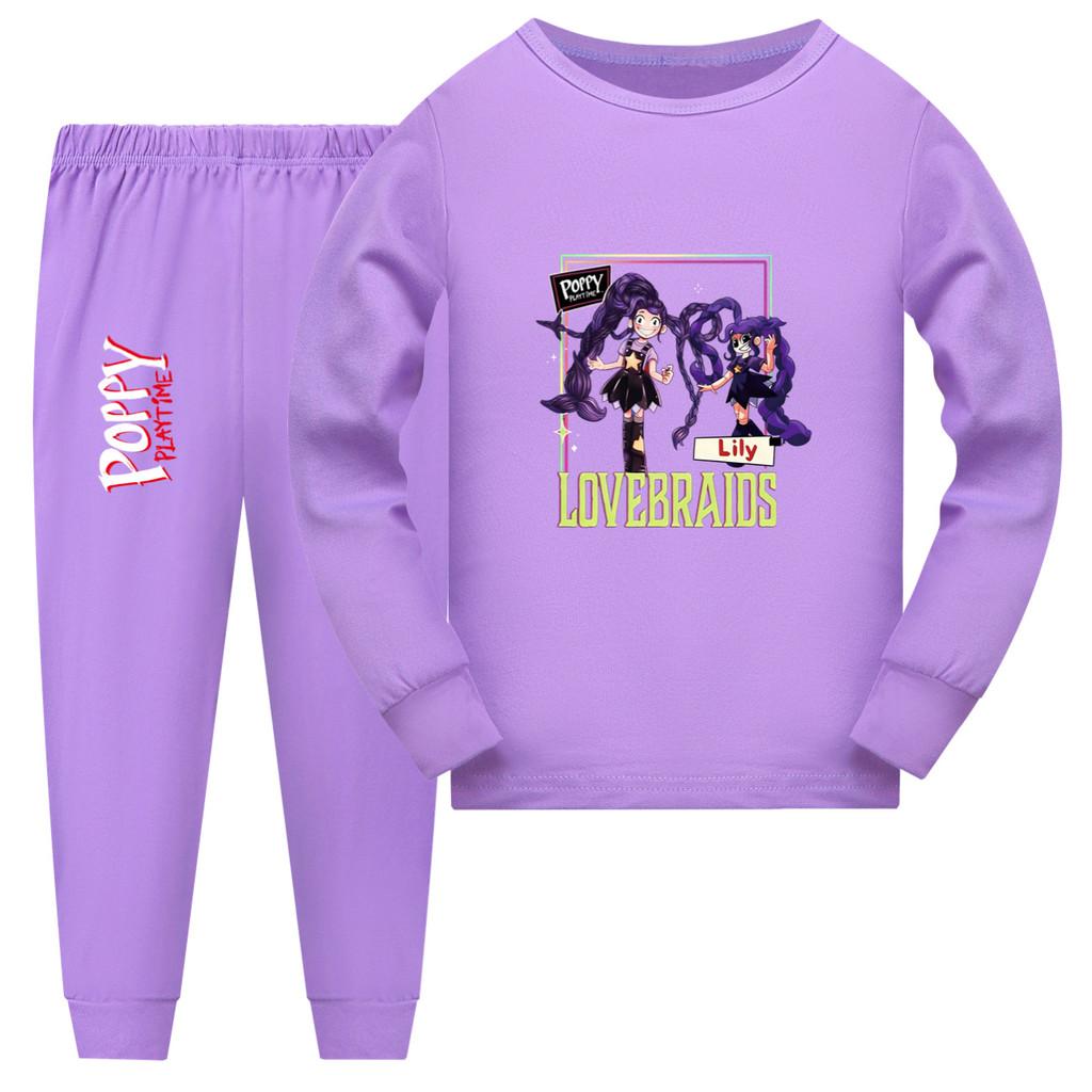 5594 Детские Девочки Лили Lovebraids Принт Мягкие Дышащие Пижамы Комплекты Футболка Штаны 110cm фиолетовый