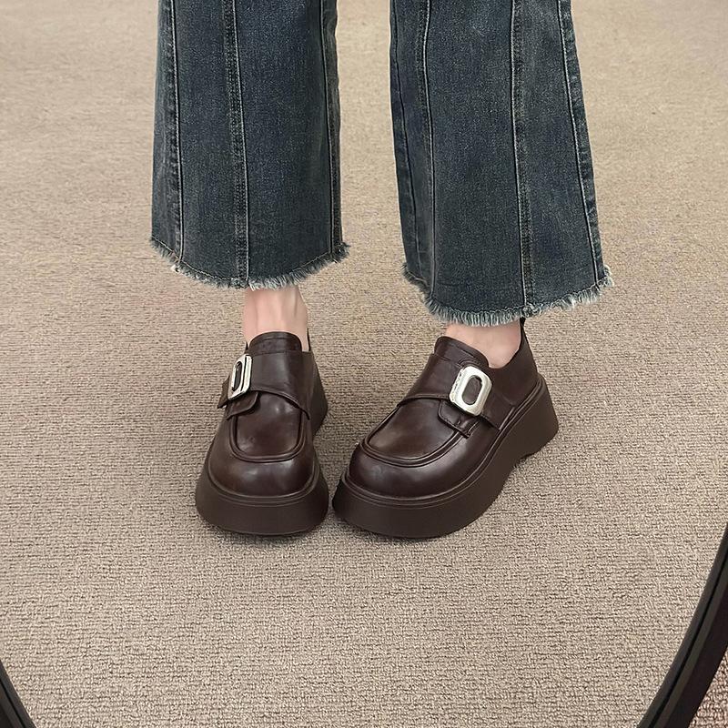 Retro brown platform heightening lightweight loafers women's 2025 new shoes spring women's shoes single shoes women's leather shoes