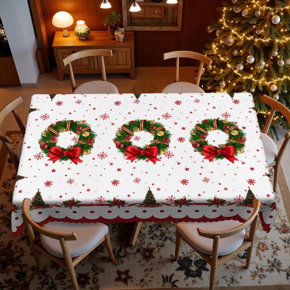 Weihnachten, Schneeflocken-Weihnachtsbaumkranz, Rote Tischdecke, Wasserdichtes Leave-In, Heim Hotel Feiertagsdekoration Tischdecke