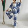 Tem Women's 2024 Summer New Loose Large Size Printed Medium Sleeve Shirt Wide Leg Pants Casual Suit Women
