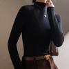 Solid Color Half High Neck Threaded Bottom Shirt with Basic Long Sleeved Tight Fitting T-shirt Top for Autumn and Winter Women's Clothing