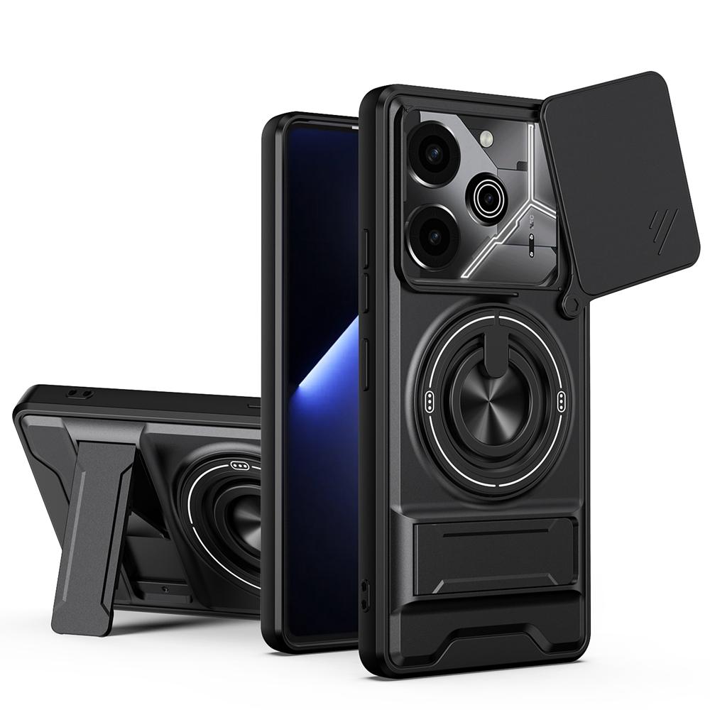 KEYSION Magnetic Phone Case for TECNO Pova 6 6 Pro 5G Slide Camera Lens Protection Upright Kickstand Ring Shockproof Back Cover