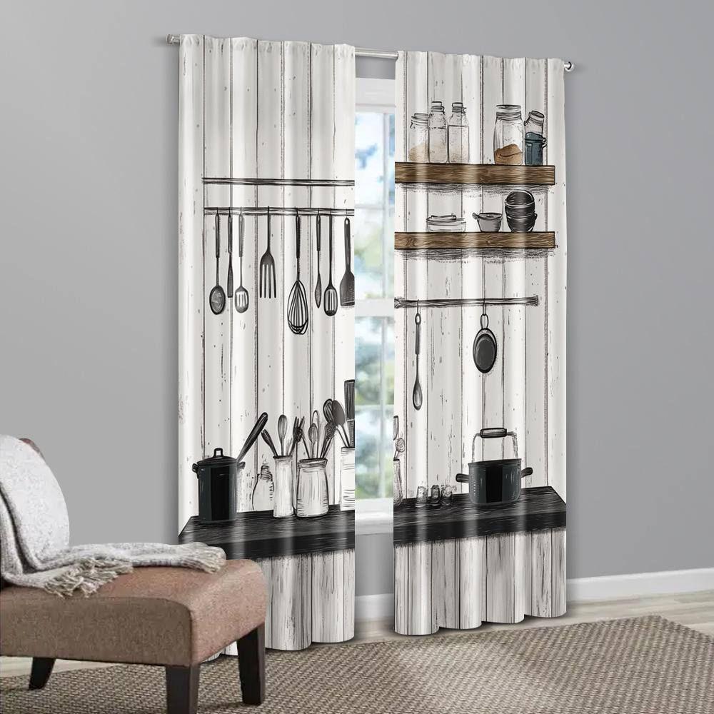 2pcs, Curtains&Window Treatment  print Kitchen Rules Farm Machine Washable Fabric (without rod) Decorations For Home Perfect