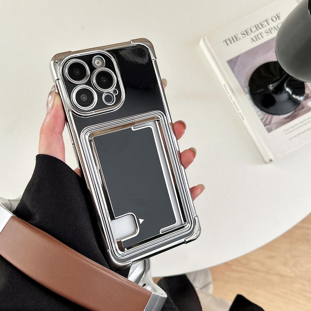 Creative Electroplated Solid Color Side Card Phone Case Suitable for IPhone 16, Transparent Anti-drop IPhone 15 Pro Max