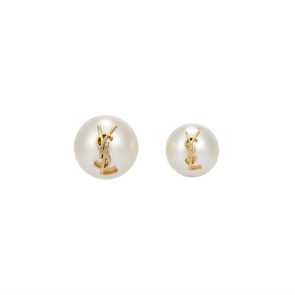 Saint Laurent Logo Design Pearl Brass Glass Earrings Women earrings White 6915639018Y1526
