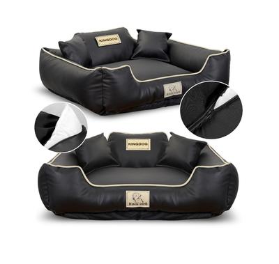 Dog Bed, KINGDOG Playpen, ECO LEATHER, Color: Black, Removable, Anti-slip Cover, M-XL