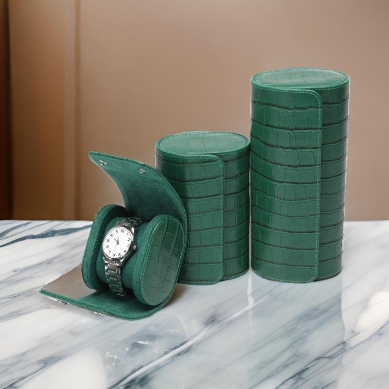 Vintage Leather Watch Storage Roll Case Shockproof Press Watch Packing Box for Home or Travel Use