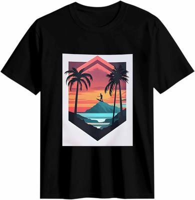 Surfer Sunset Palm Trees Beach Landscape T-shirt