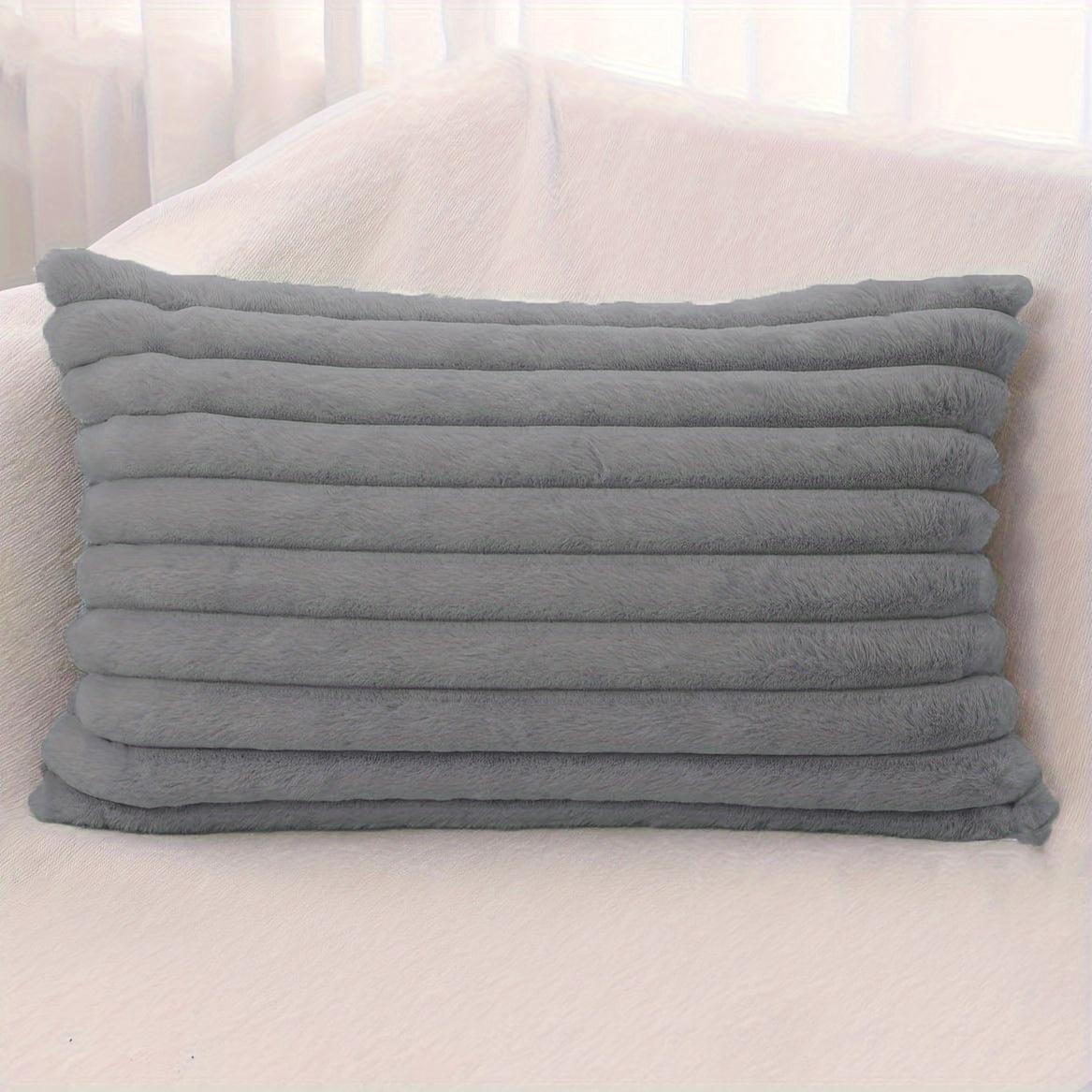 1 шт. Двусторонние плюшевые декоративные наволочки, полосатые мягкие наволочки для дивана, дивана, спальни, домашнего декора, без подушки 12 X 19.6inch/30 X50cm серый