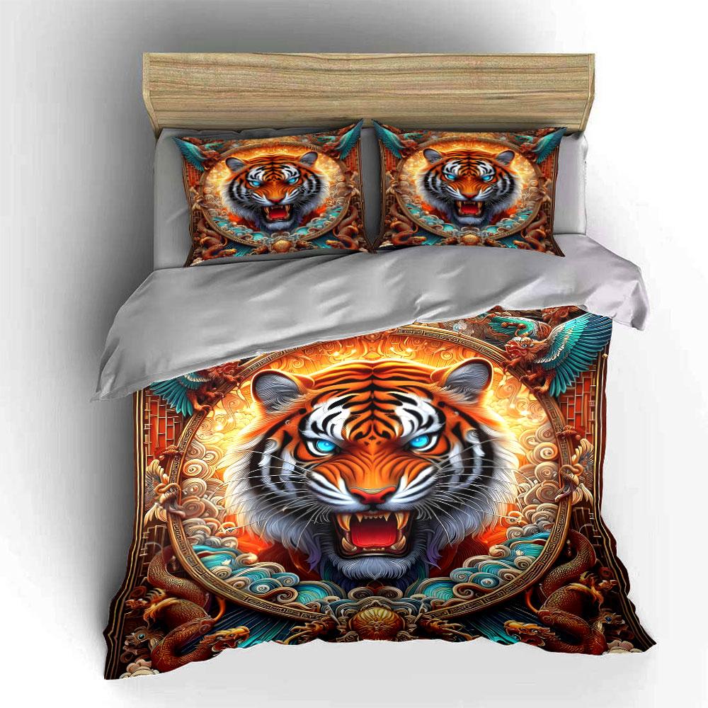 Fierce Tiger's Majestic Roar Bedding Sets Duvet Covers Pillowcases(1* Duvet Cover 2* Pillowcases Without Duvet Insert)