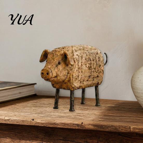 Retro Style Window Sill Ornaments Country Pig/Rooster Figurine, Resin Rustic Farmhouse Animal Statue, Pastoral Miniature Decor Sets Desktop