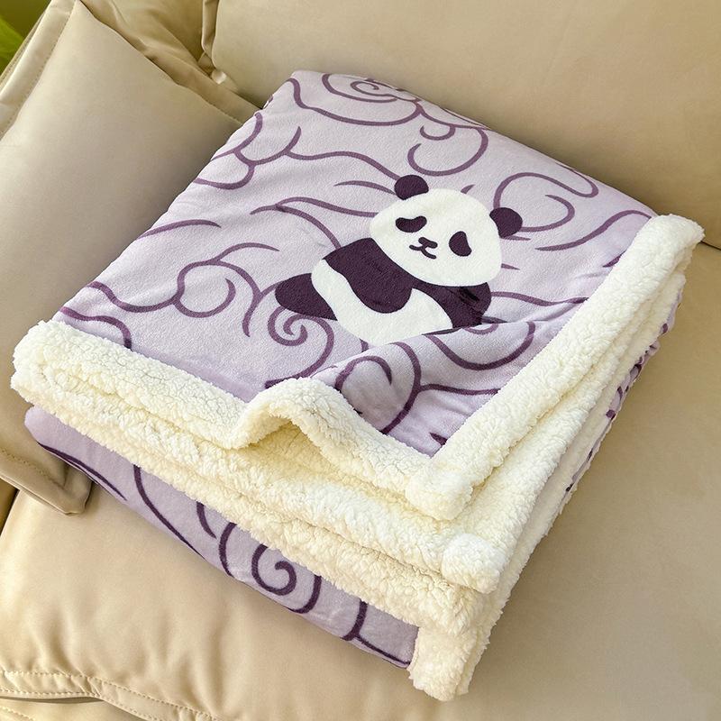 Autumn/Winter Double-Layer Milk Velvet Blanket Cartoon Printed Thick Warm Office Nap Blankets Lamb Cashmere Leisure Sofa Cover
