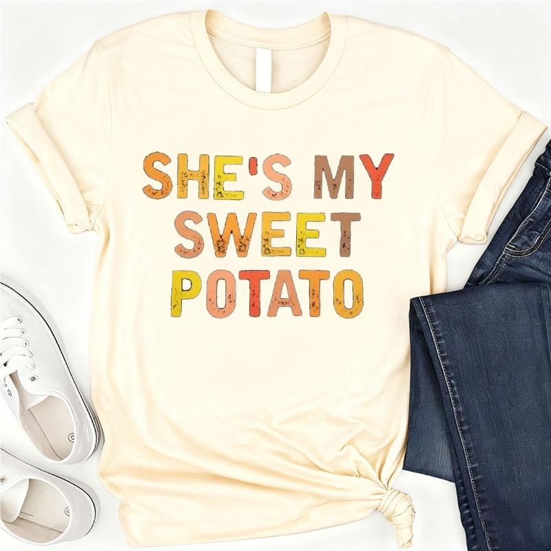Shes My Sweet Potato I Yam Cotton TShirt Couples Holiday Matching Shirts for Husband and Wife Casual Short Sleeve Casual Tops