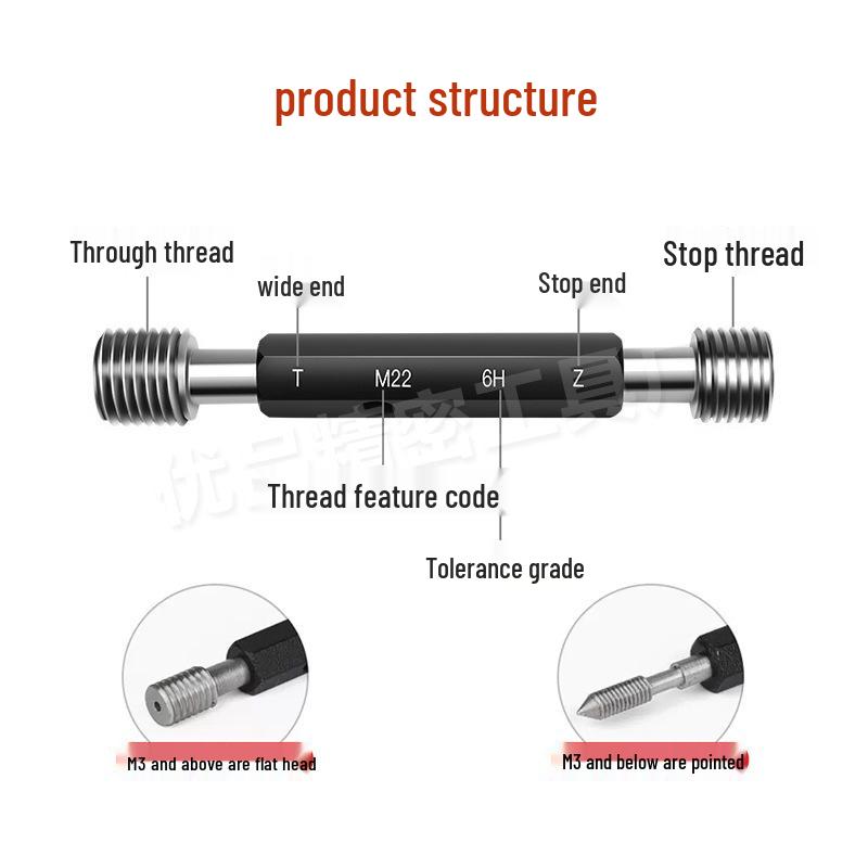 

Метричний пробка-калібр 6H, M1-M20, Звичайний/Дрібний крок, Прохідний/Непрохідний M4*0.7 Flat Head