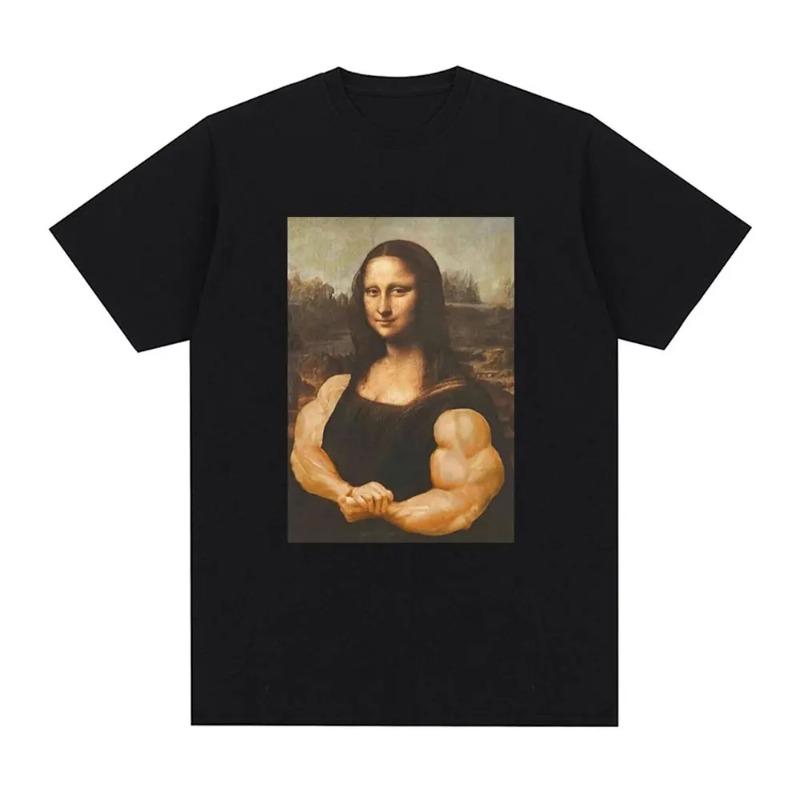 Funny Mona Lisa Fitness T-shirt Muscles Gym Casual Graphic Short Sleeve T-shirts Unisex Fashion Casual Oversized T Shirt