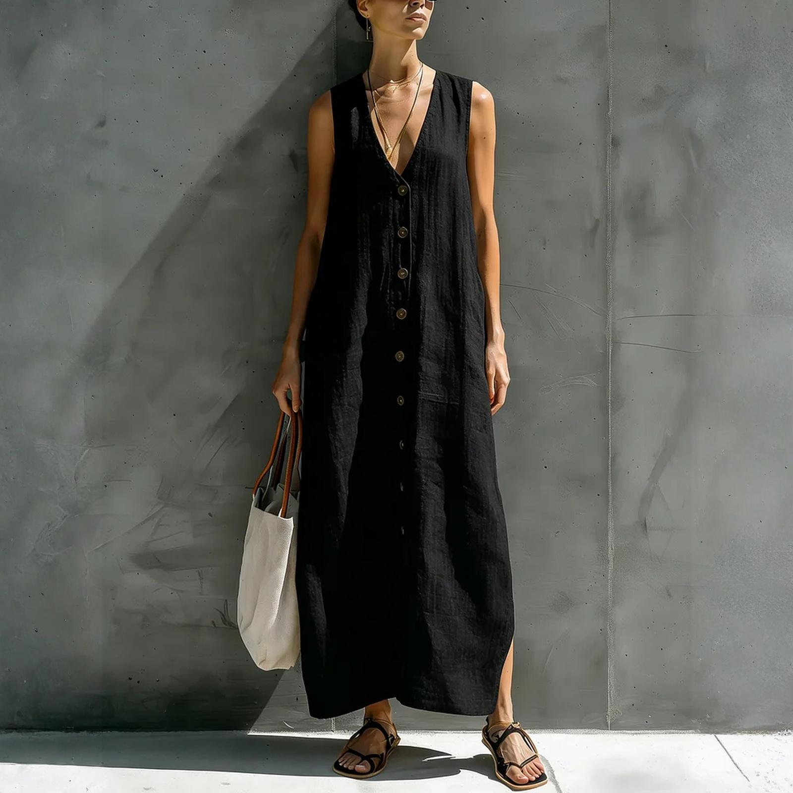 Women s Fashionable Loose-Fit -Color Casual Dress S чёрный