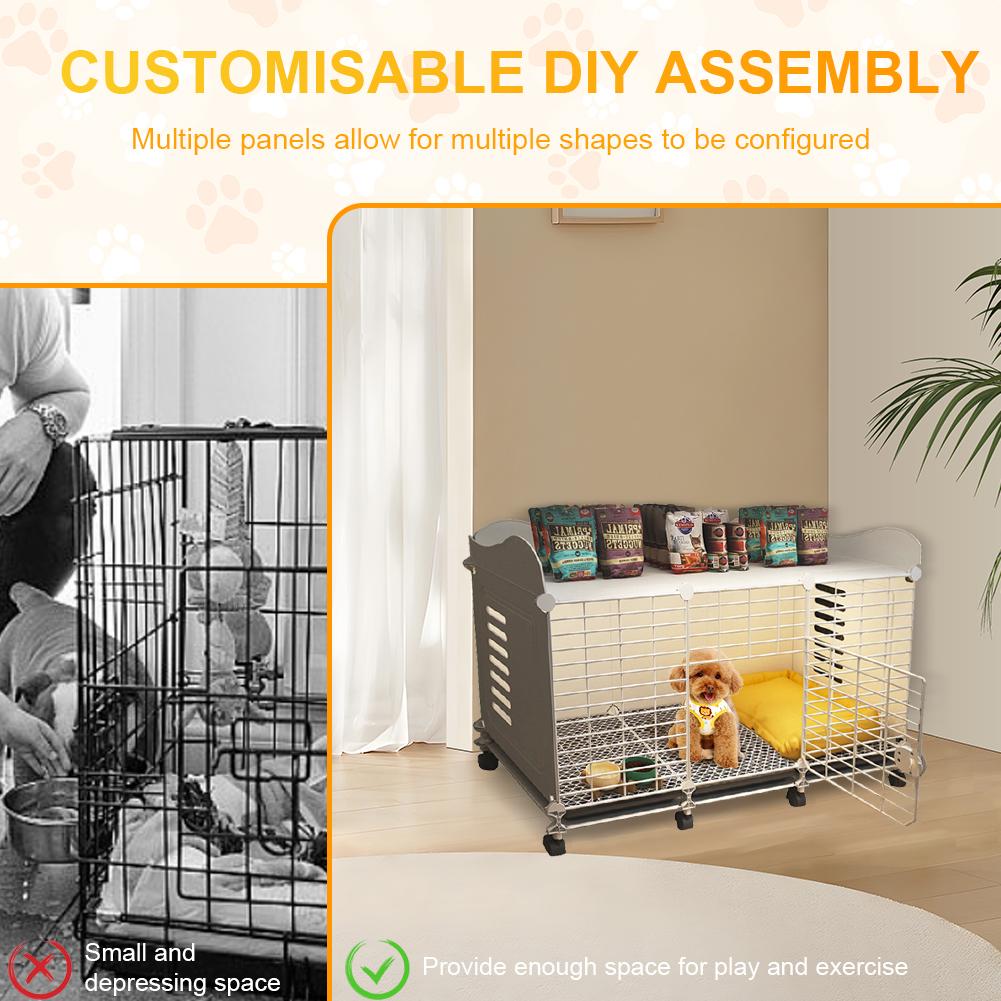 Dog Crate End Table with Wheels & Tray Dog Cage Crate Indoor Dog House Wired Cage Crate Dog Kennels for Small/Medium/Large Dog