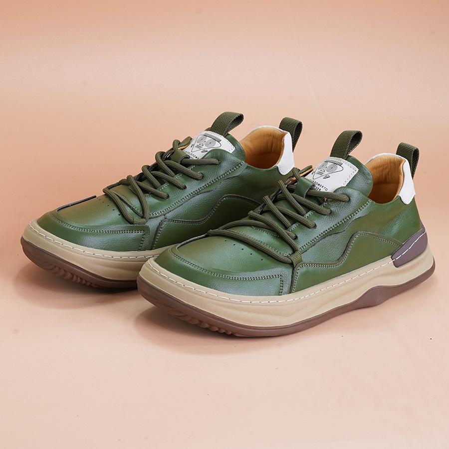 

Мужская обувь из коровьей кожи 2025 весна новая обувь клоуна с кривым носком модная кожаная дышащая универсальная спортивная и повседневная обувь мужская 44 зелёный