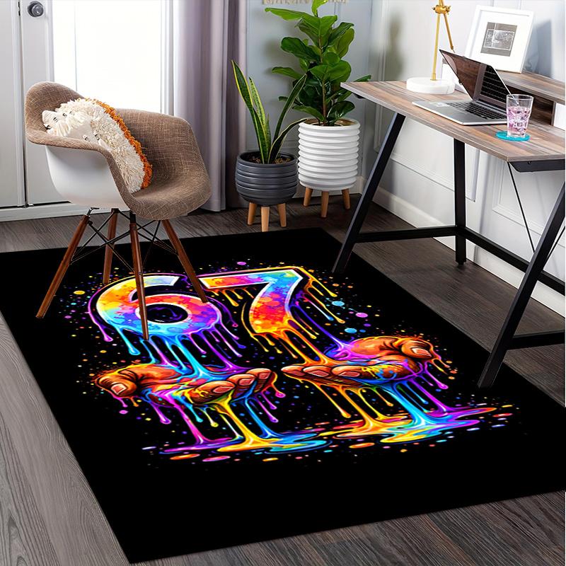 67 Six Seven Fashionable Fun Printed Colorful Dripping Paint Chair Mat Office Carpet for Home Decor, Sofa Rug, Desk Pad Gift for Any Room