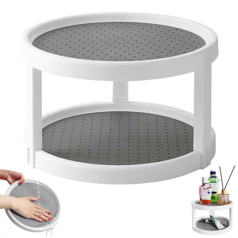 1pc 2 Layer 360 Degree Rotating Spice Storage Rack Non Slip Turntable Storage Tray Cosmetic Storage Box Space Saving Design