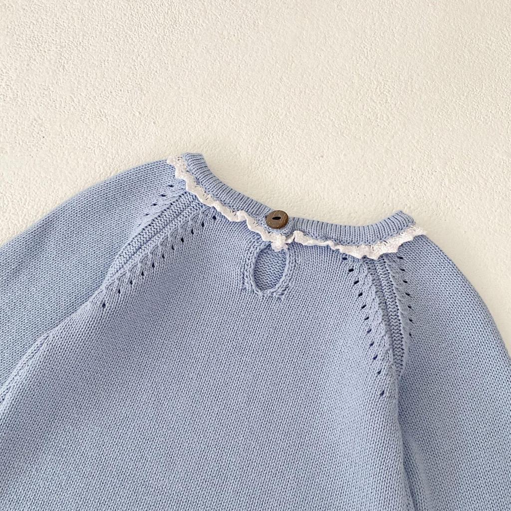2025 Fall Infant Girl Cotton Lace Collar Long Sleeve Knitted Romper Bodysuit