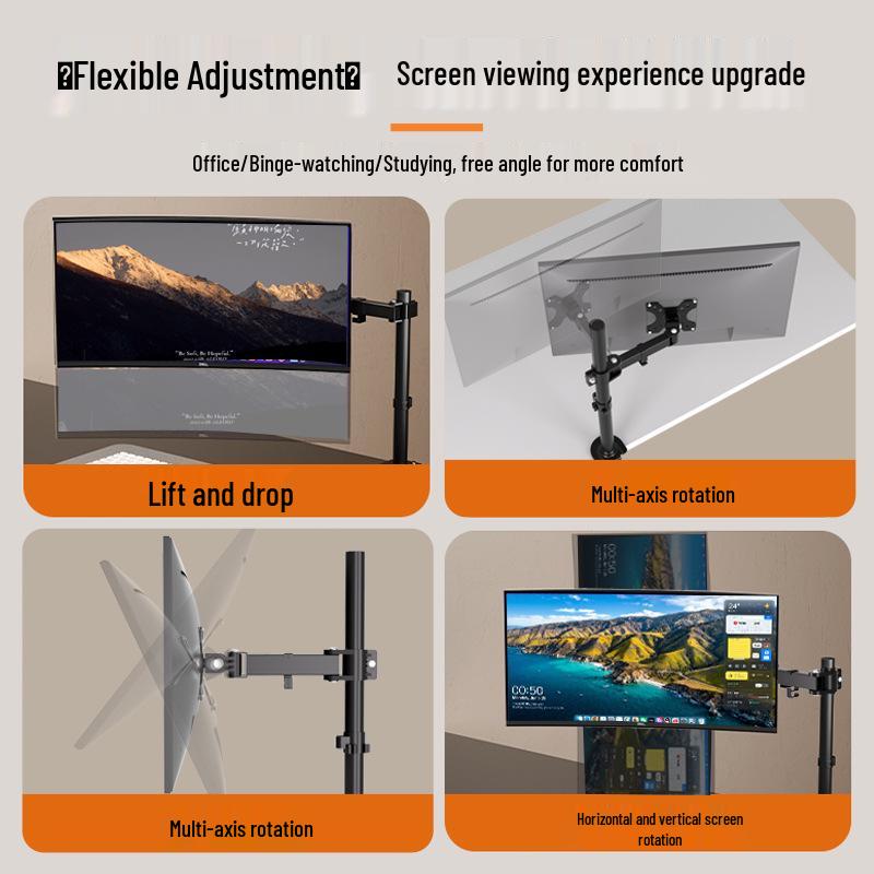 Adjustable Monitor Stand for 17-32 Inch Screens, No-Drill Desktop Mount with Mechanical Arm