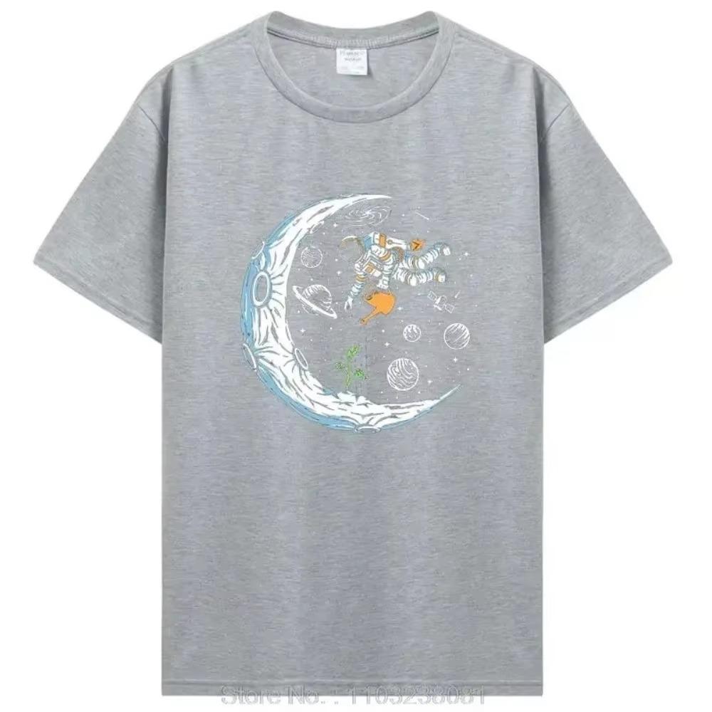 Herren T-Shirt 100% Baumwolle Casual Lustiges Astronauten-Design Print Loses O-Ausschnitt T-Shirt Für Männer Kurzarm T-Shirt Hip Hop Tops Tees