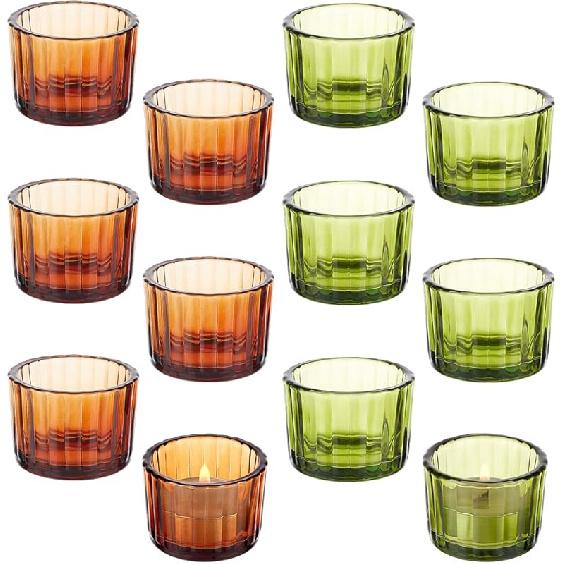 AHANDMAKER 12 шт. 2 цвета стеклянных подсвечников, зеленые подсвечники для чайных свечей и набор коричневых стеклянных подсвечников, подсвечники для votive свечей для свадебного украшения вечеринки, Brown & Green