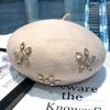 French Beret Woollen Thick Rhinestone Flower Bud Cap Fashion Autumn Octagon Artist Hat Women Painter Caps Headwear