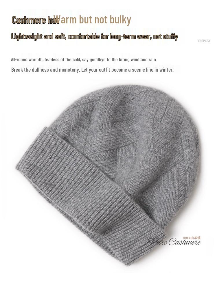 100% Pure Cashmere Unisex Hat: Warm, Fashionable, Knitted with Ear Protection for Autumn/Winter