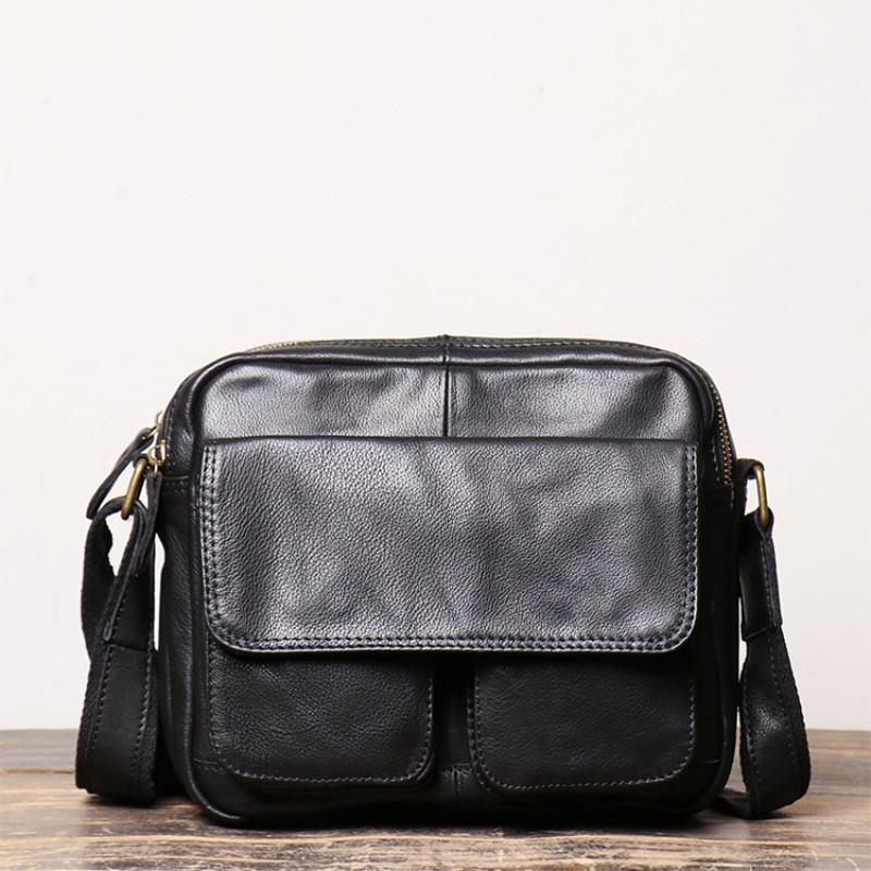 Summer New Men s Genuine Leather Shoulder Bag Women s Frosted Crossbody Fashionable Versatile Small Square чёрный
