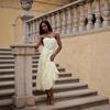 Women White & Pink Floral Print V Neck Ruffle Sleeve Tie Waist Split Maxi Dress