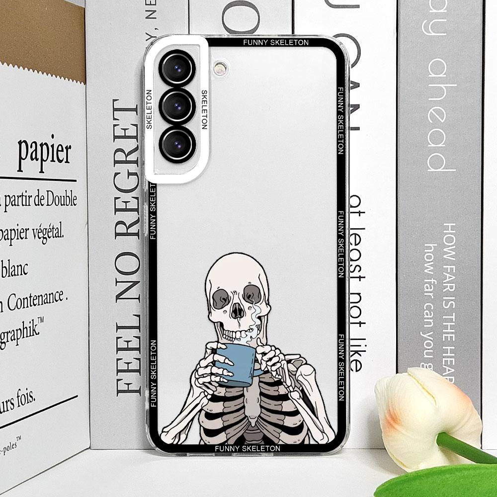 Artistic Funny Skeleton Skull Phone Case for Samsung Galaxy S25 S24 S23 Ultra S22 Plus S21 FE 5G Clear Soft Covers Couple Fundas