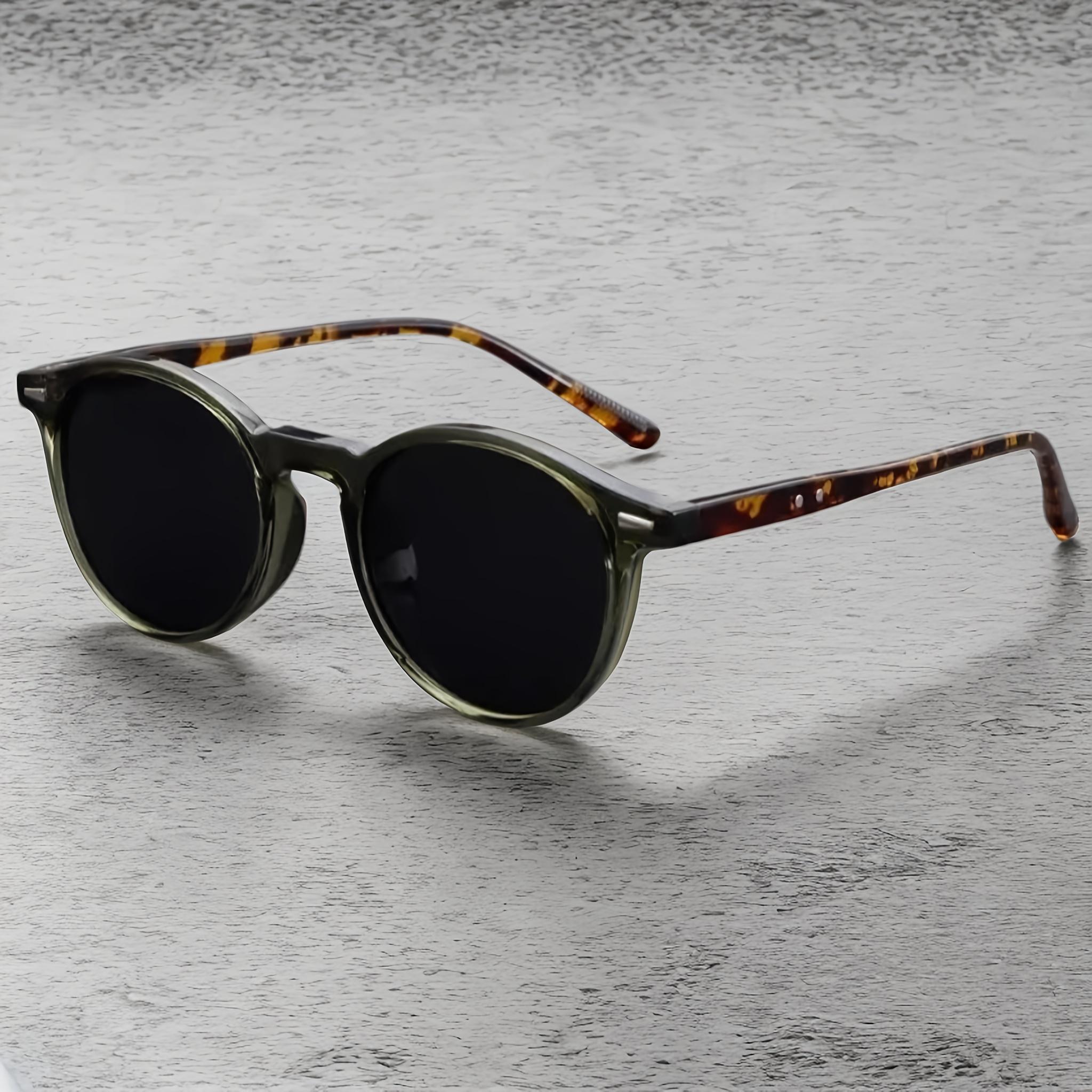 Transparent Olive Green Round Frame Tortoise Temple UV400 Retro Sunglasses зелёный