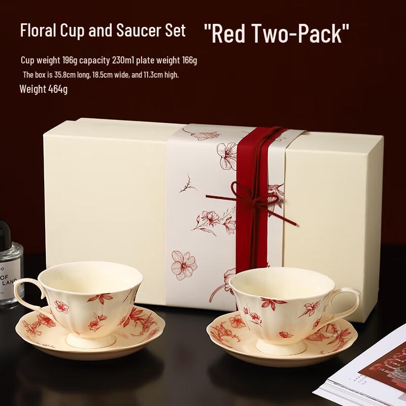 Peach Garden Ceramic Floral Coffee Cup & Saucer Set