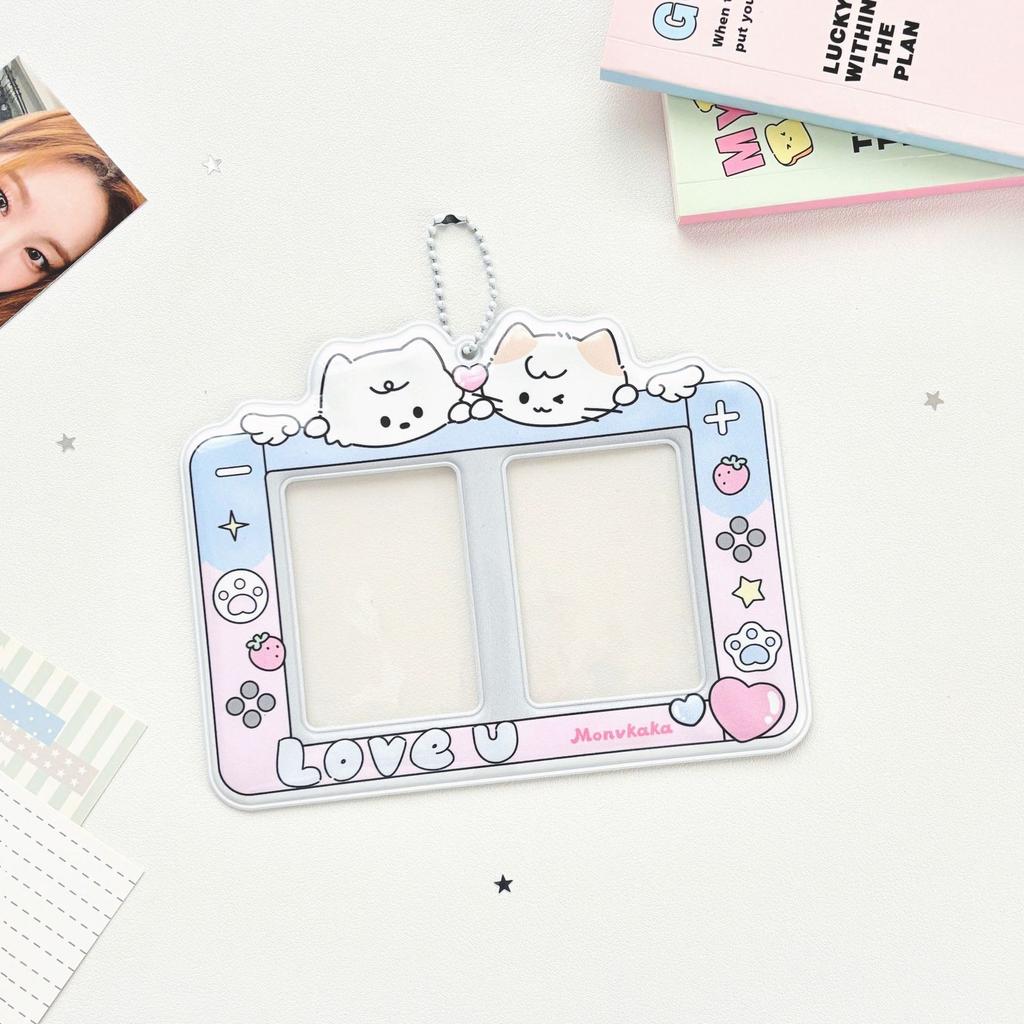 MINKYS Cute Bear 3-inch CP Card Holder Heart-Shaped 2 Grid Card Holders Photo & ID Protectors Idol Photo Card Organizers