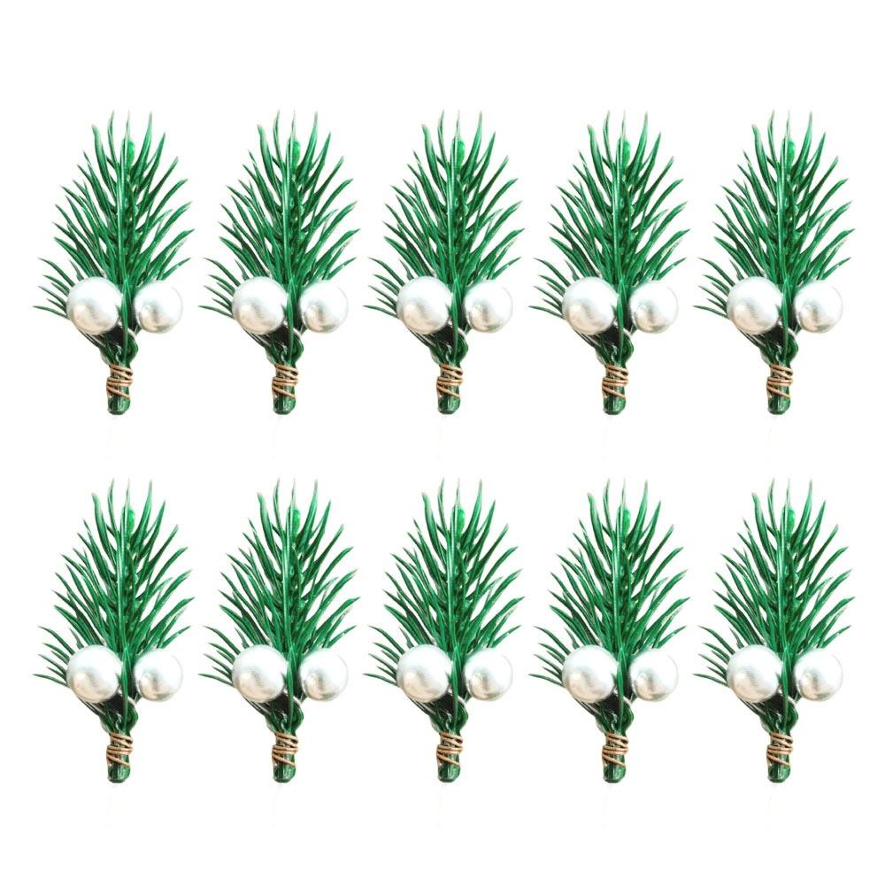 10PCS Green Artificial Pine Branches DIY Accessories Home Decoration Christmas Red Berries Stems Wrapping Wedding Ornament