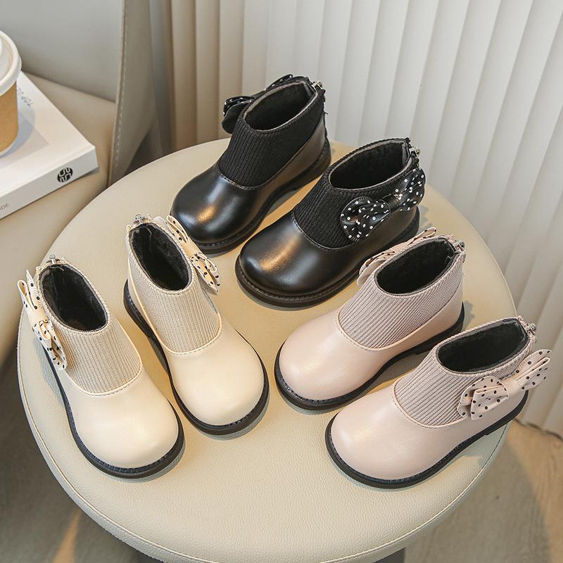 Children's Cotton Boots Winter New Style Girls' Short Boots with Plush Foreign Trade Children's Leather Boots, Two Cotton Soft Soled Girls' Boots Cute