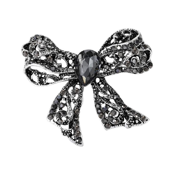 

Beautiful Rhinestones Bowknot Shaped Brooch Hollow Designs Lapel Pin Fashion Accessory For Blouse And Scarf чорний